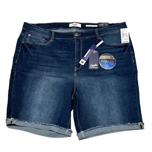Women’s Angels 22W 2X Navy Blue Denim Jeans Shorts Rolled Hem Stretch NWT - Picture 3 of 12
